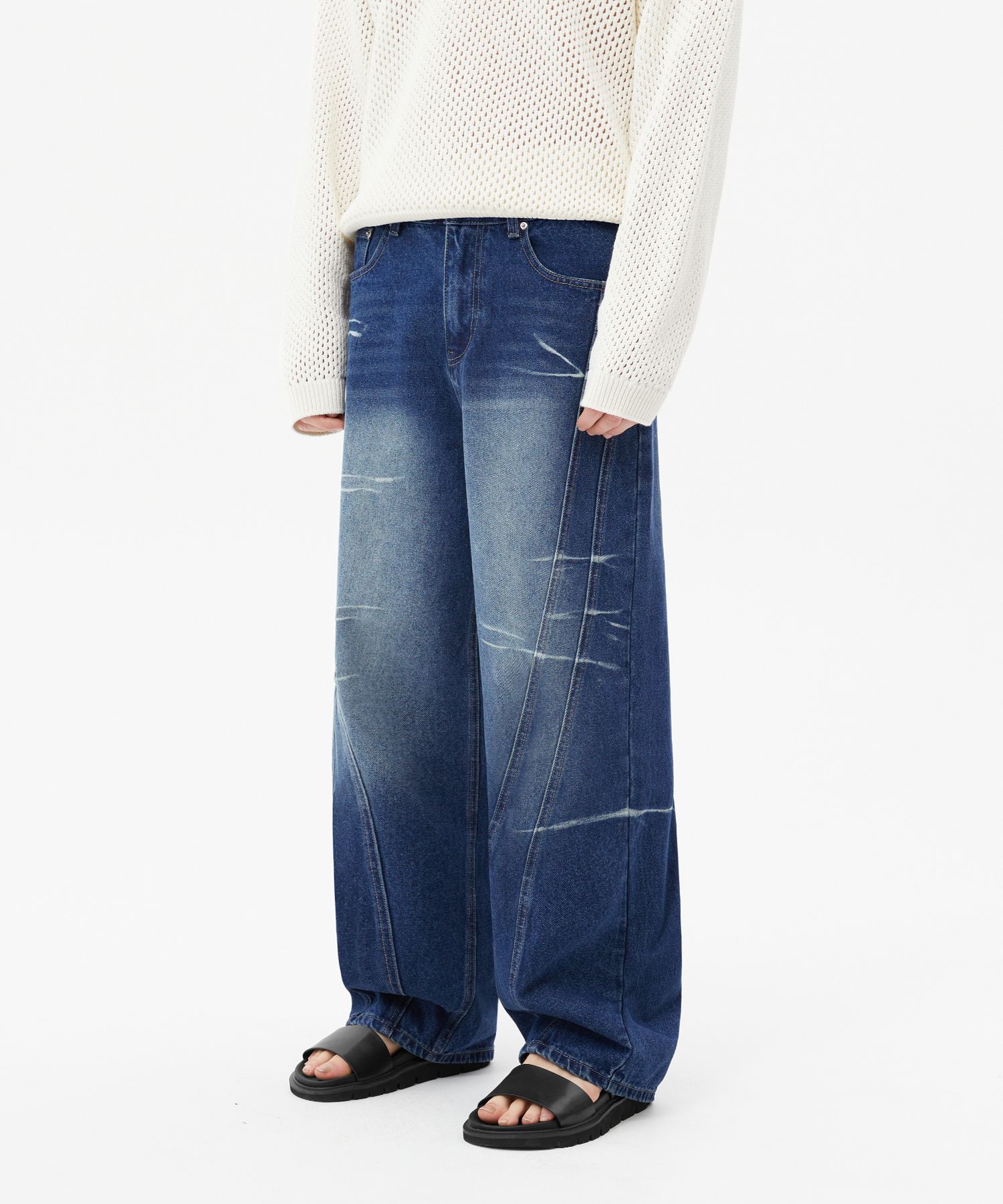 ★TRILLION★ Domingo pinch cut wide denim pants DEEP BLUE TR MUSINSA | TRILLION Domingo pinch cut wide denim pants (DEEP