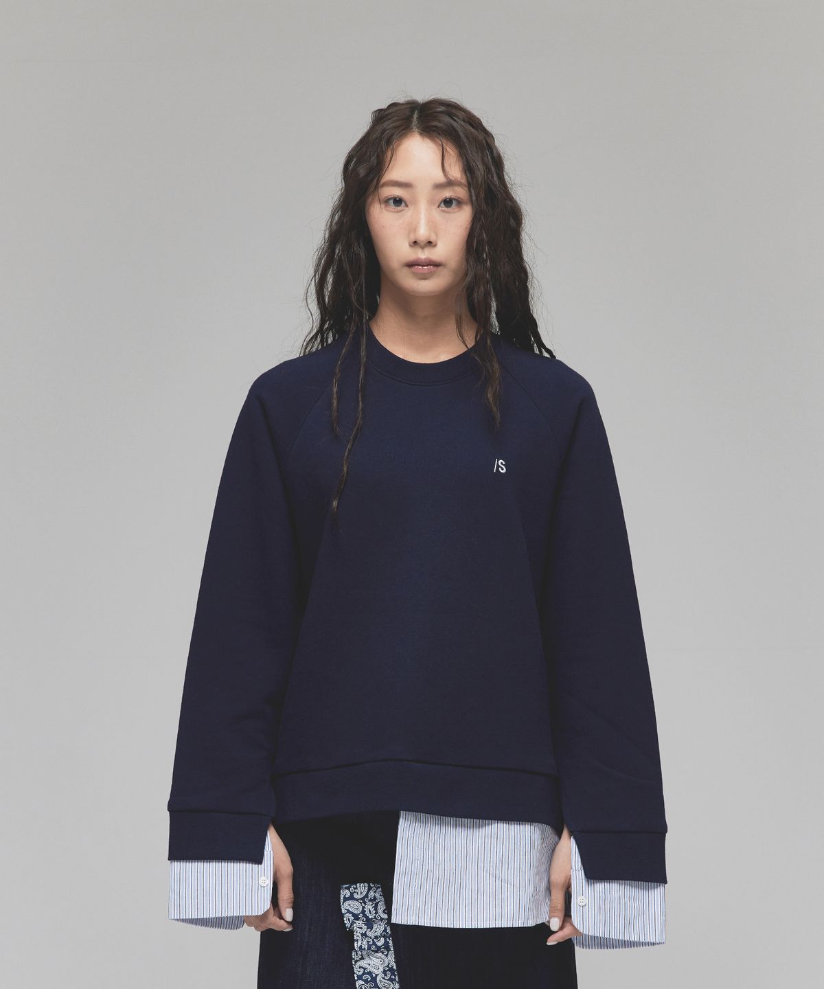 몽키플라워(Monkey Flower) 셔츠 레이어드 스웨트셔츠/SF7WMT06F NAVY