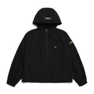 N242WFT960 여성 아델리 경량 우븐 후드 세미 크롭 집업 CARBON BLACK