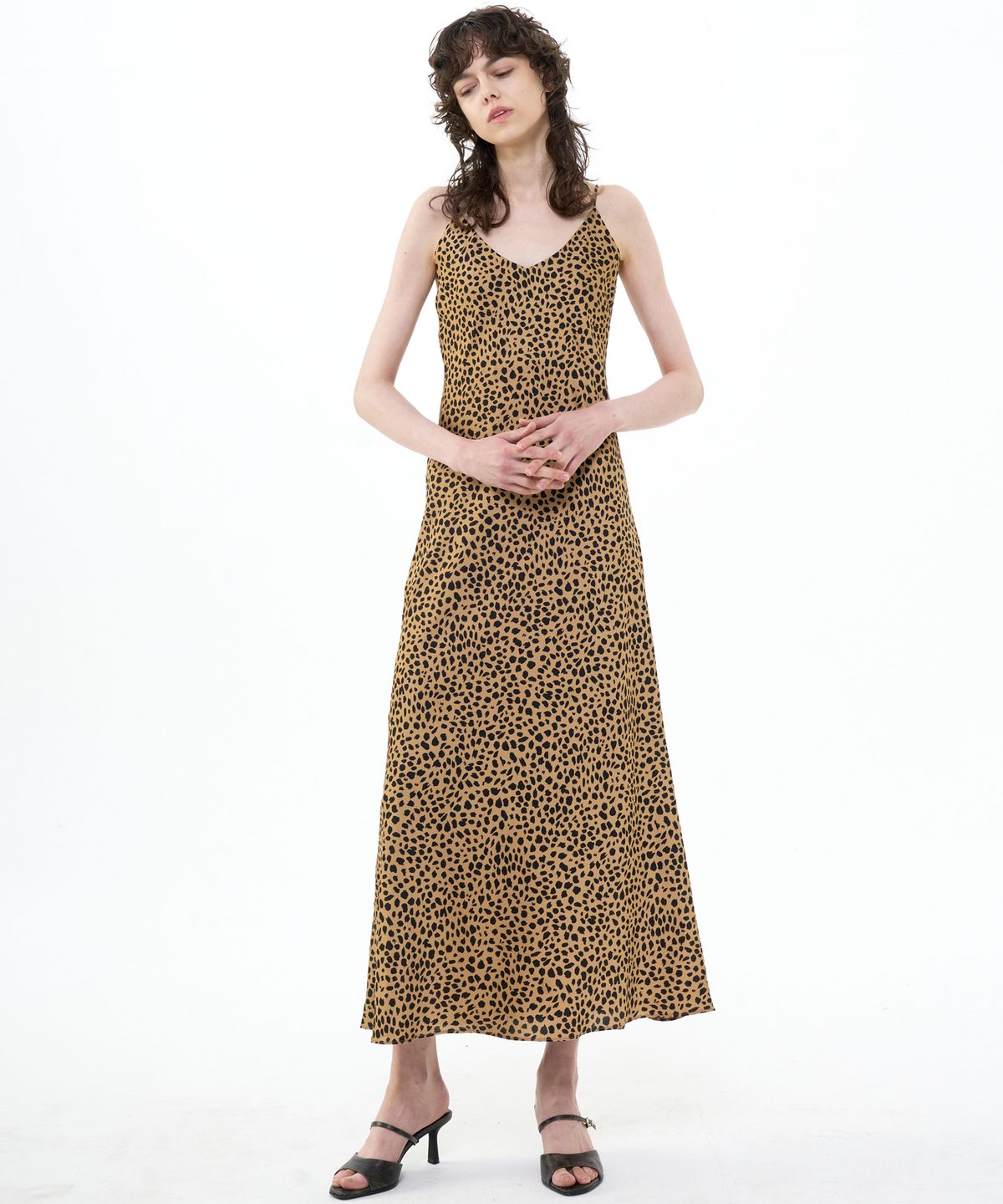 비콰이엇(B QUIET) MAXI SATIN SLIP DRESS LEOPARD_BROWN BLACK