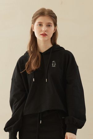 엔타르티카 크롭 후드 티셔츠 블랙