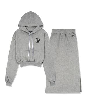 [SET] GDS 로고 크롭 후드 스커트 셋업 (그레이)