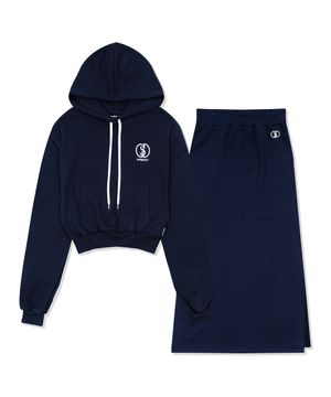[SET] GDS 로고 크롭 후드 스커트 셋업 (네이비)
