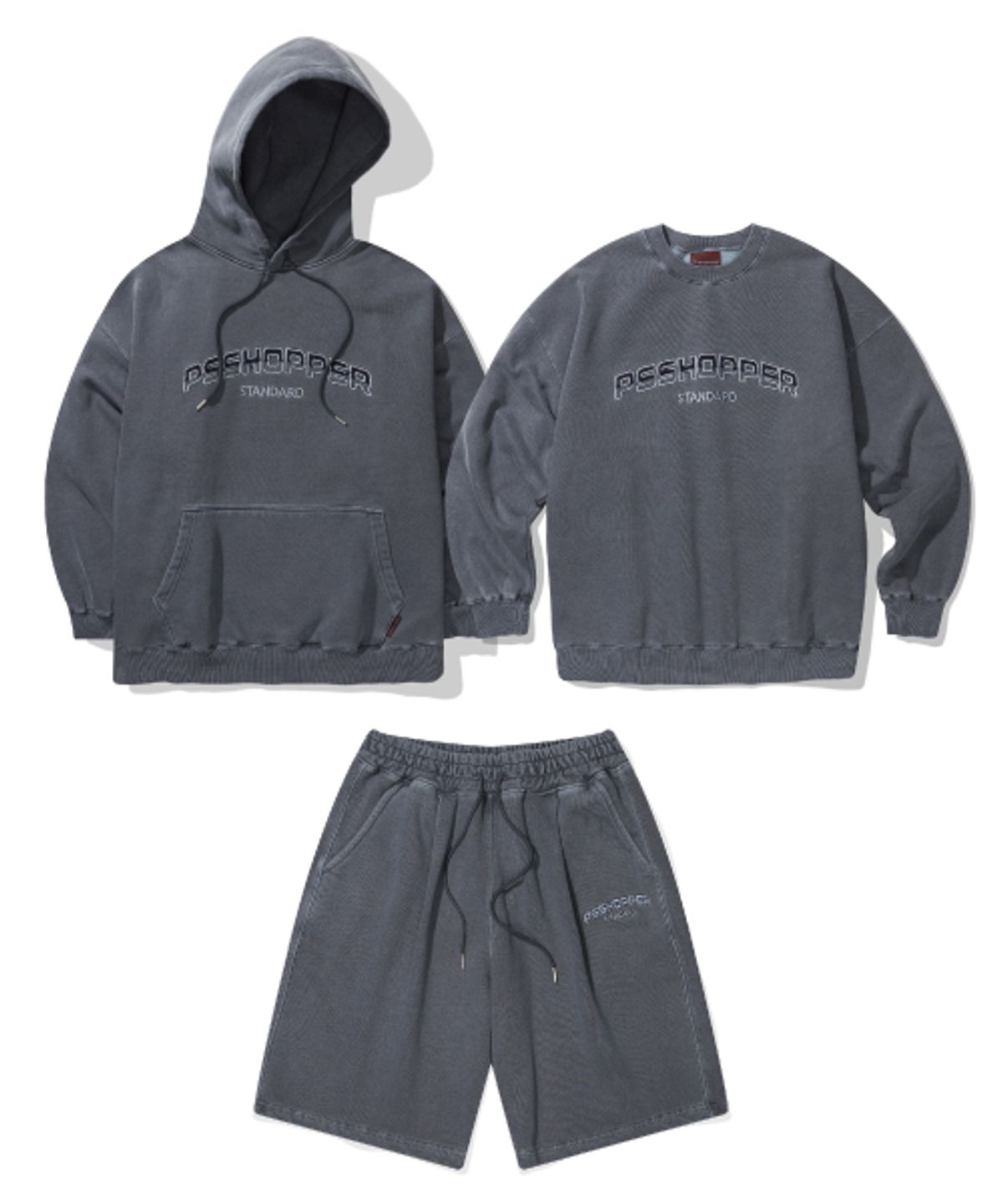 피에스쇼퍼(PSSHOPPER) [2 Pack] 오리지널 피그먼트 긴팔 반바지 세트 [다크네이비]