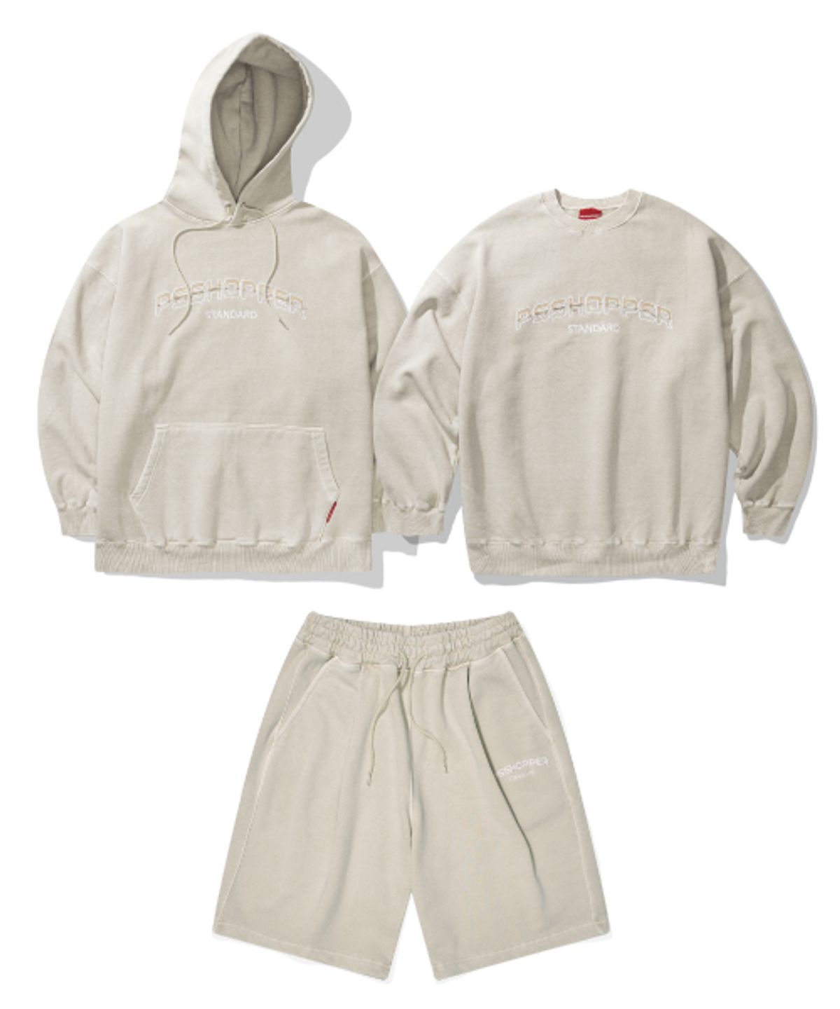 피에스쇼퍼(PSSHOPPER) [[2 Pack] 오리지널 피그먼트 긴팔 반바지 세트 [크림]