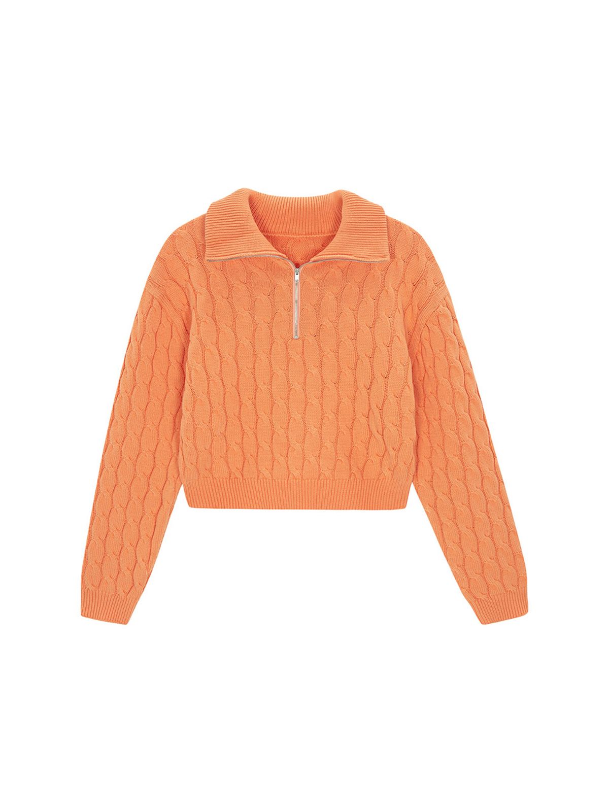 샐러드바구니(SALAD BAGUNI) Cabled Half Zip-up Pullover - orange