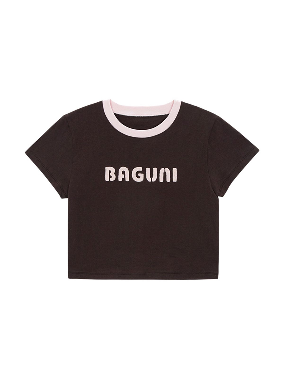 샐러드바구니(SALAD BAGUNI) Embroidered Crop T-shirt - brown pink
