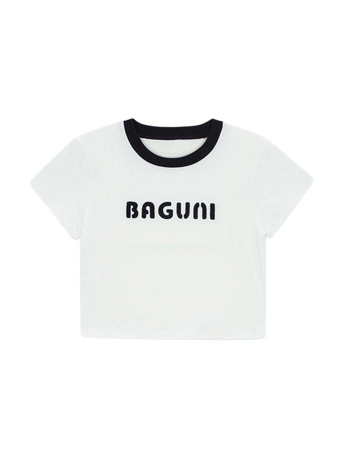 샐러드바구니(SALAD BAGUNI) Embroidered Crop T-shirt - white black