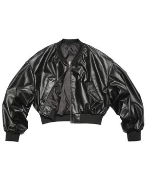 레더 크롭항공점퍼SS-블랙