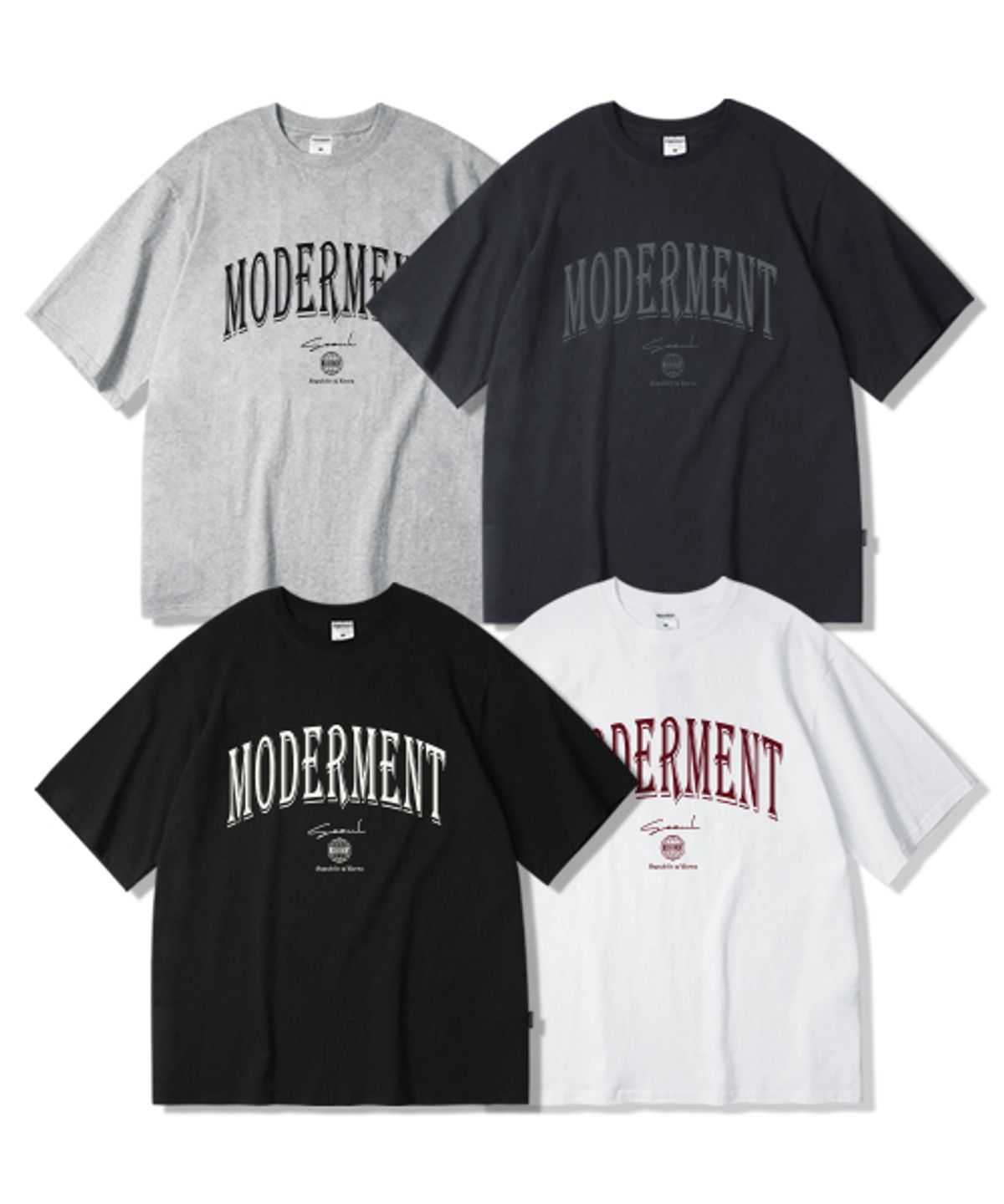 모더먼트(MODERMENT) [2PACK] 아치로고 오버사이즈 반팔 티셔츠_4컬러