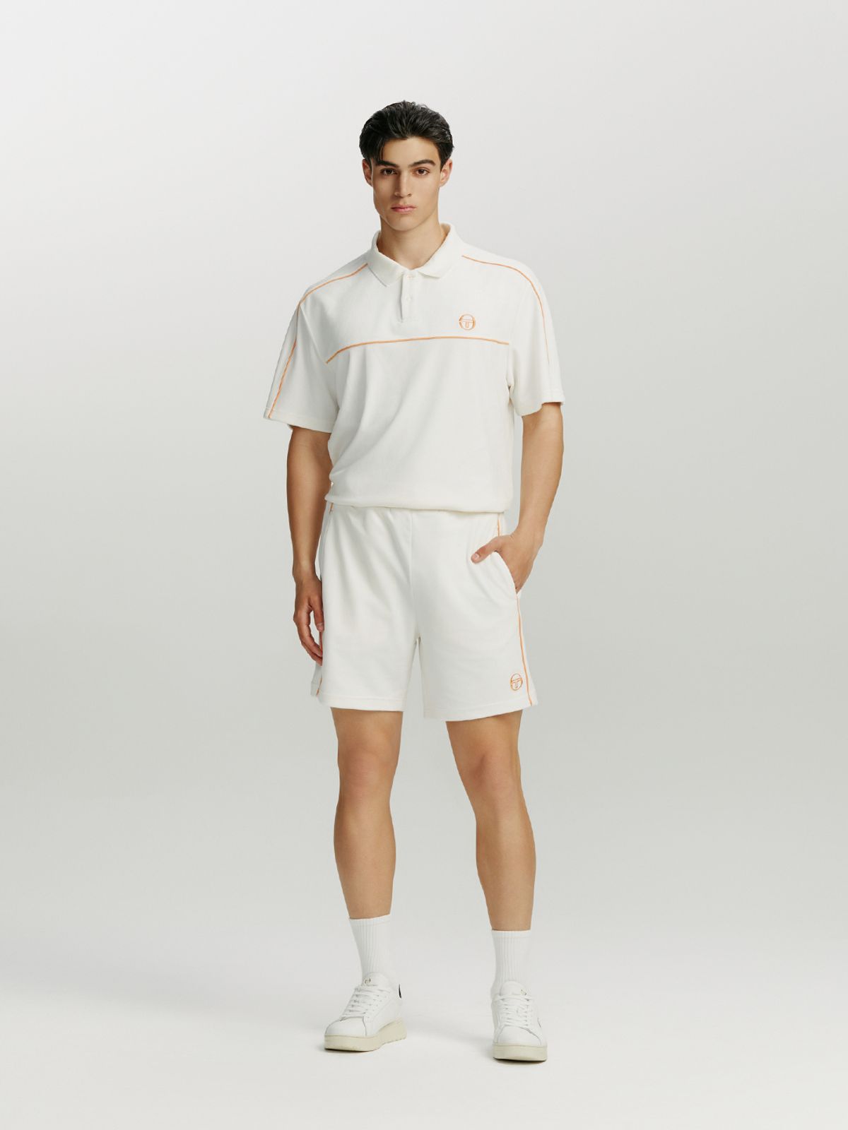 세르지오 타키니(SERGIO TACCHINI) M 데일리 벨벳 반팔 폴로 셔츠 (Ivory)