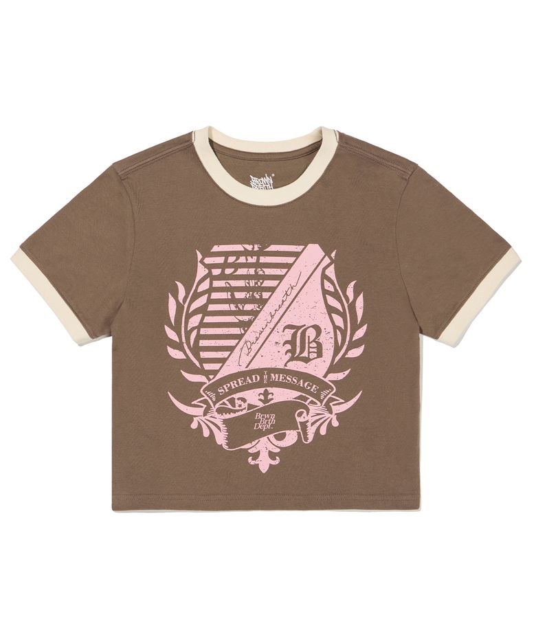 W EMBLEM RINGER TEE - BROWN