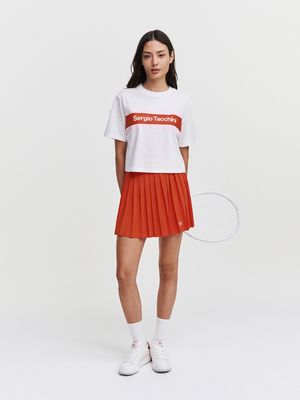 W 고트 컬러블록 반팔 크롭 티셔츠