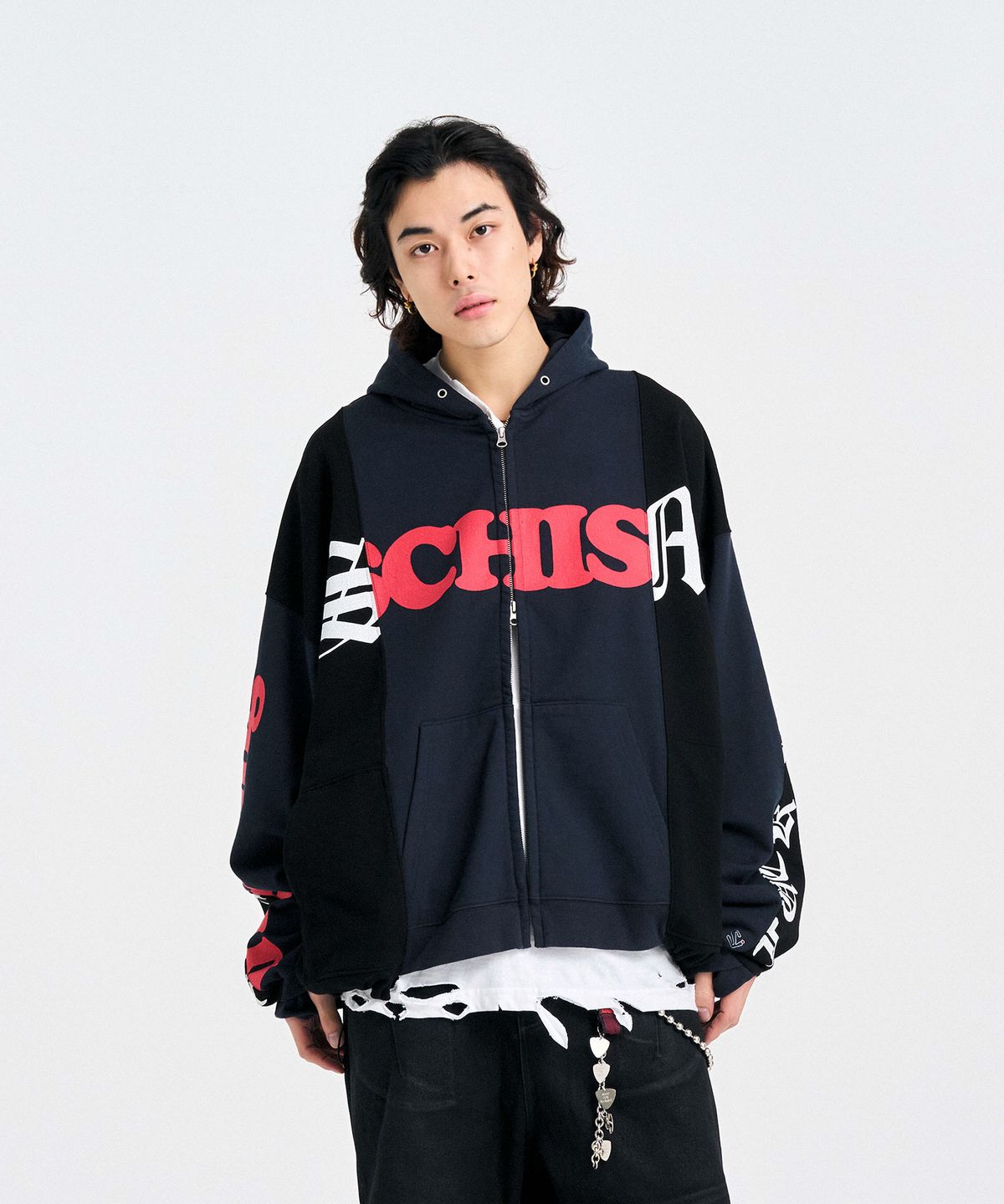 스키즘 인듀싱(SCHISM INDUCING) FAKE REWORKED ZIP HOODIE, NAVY