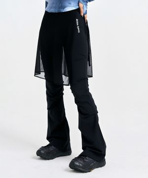 SHEER BOOT CUT SKIRT PANTS, BLACK