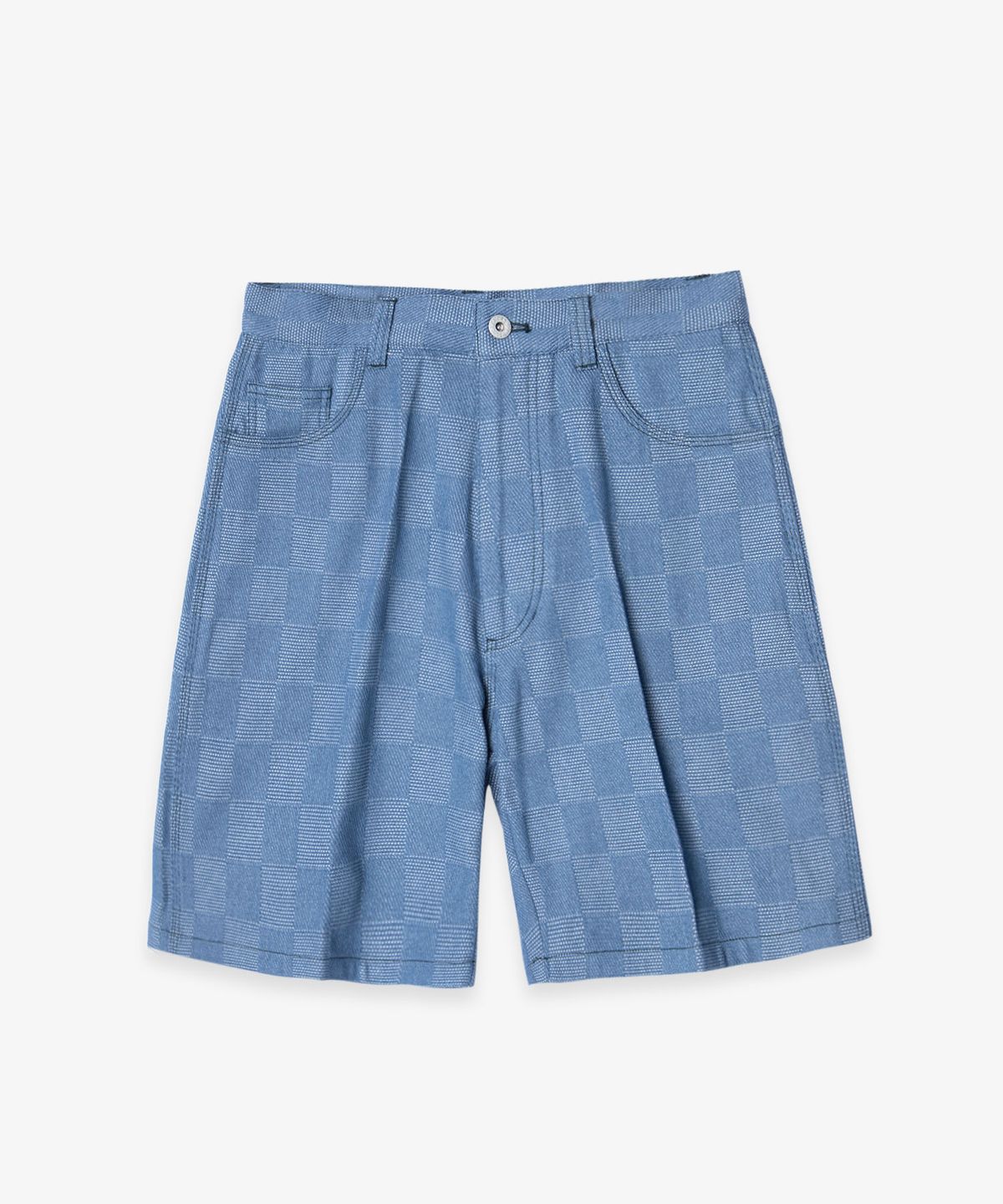 벌스데이수트(BIRTHDAYSUIT) CHECKER BOARD DENIM SHORT (LIGHT BLUE)