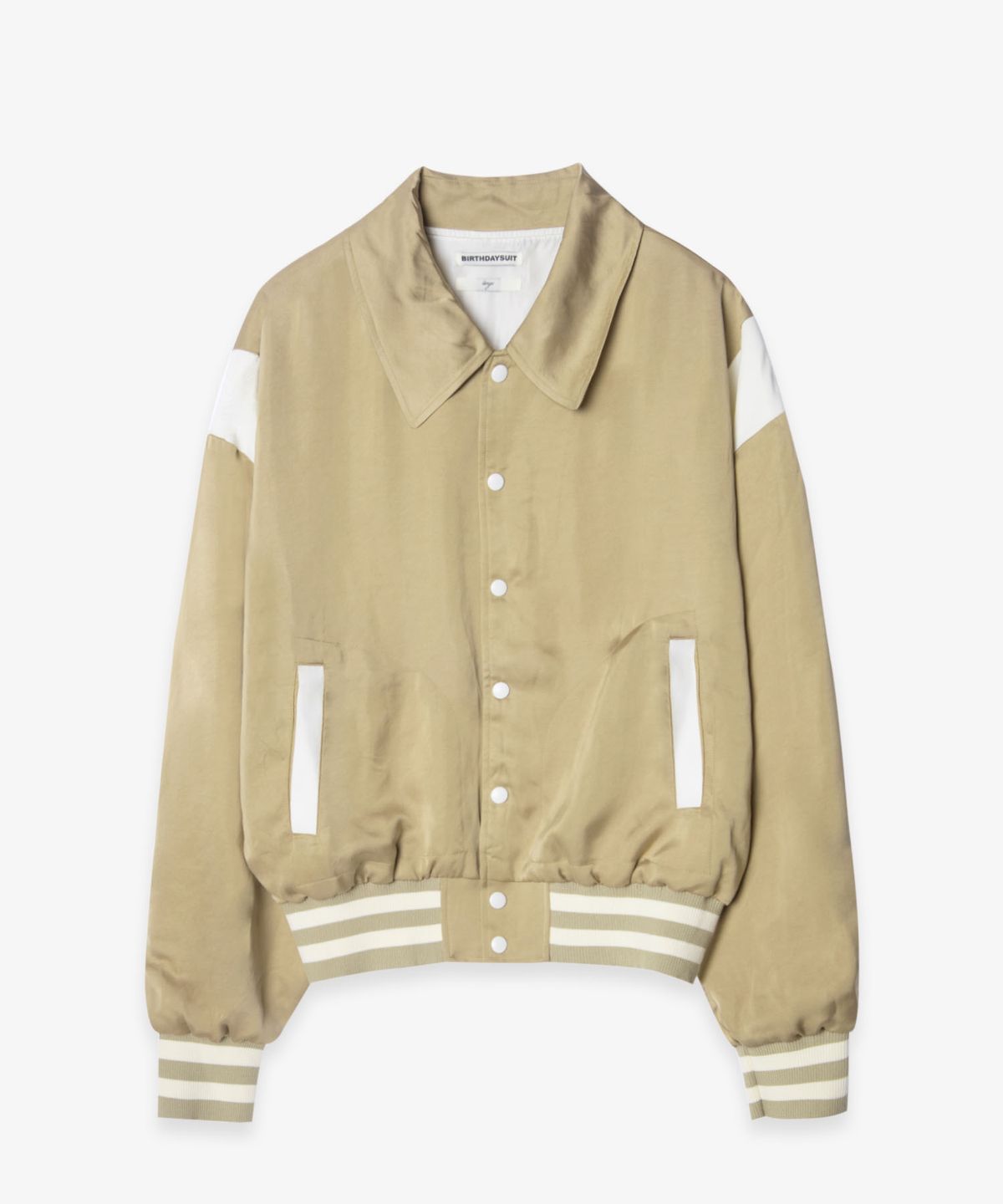 벌스데이수트(BIRTHDAYSUIT) SATIN STADIUM JACKET (BEIGE)