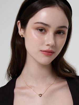 블랙 큐빅 하트 이어링, 네크리스 세트