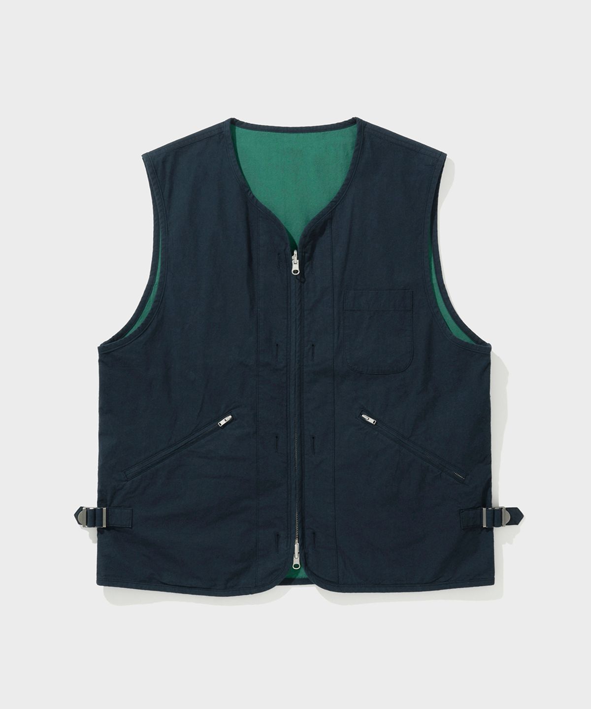 셔터(SHIRTER) BRUSHED COTTON REVERSIBLE VEST (NAVY GREEN)