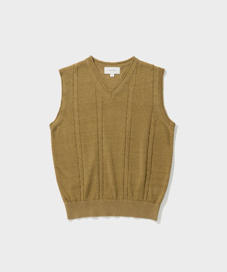 [WOMEN] CABLE LINEN KNIT VEST (BEIGE)