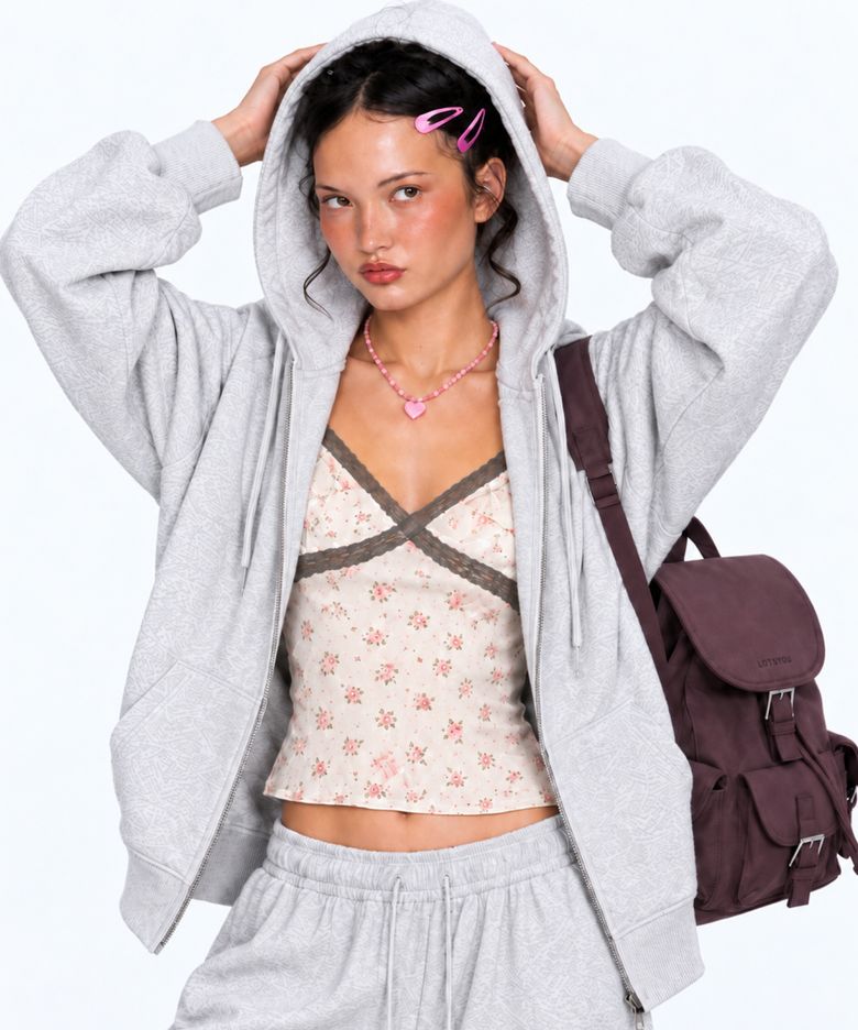 Melting Heart Candy Zip-up Hoodie Light Gray