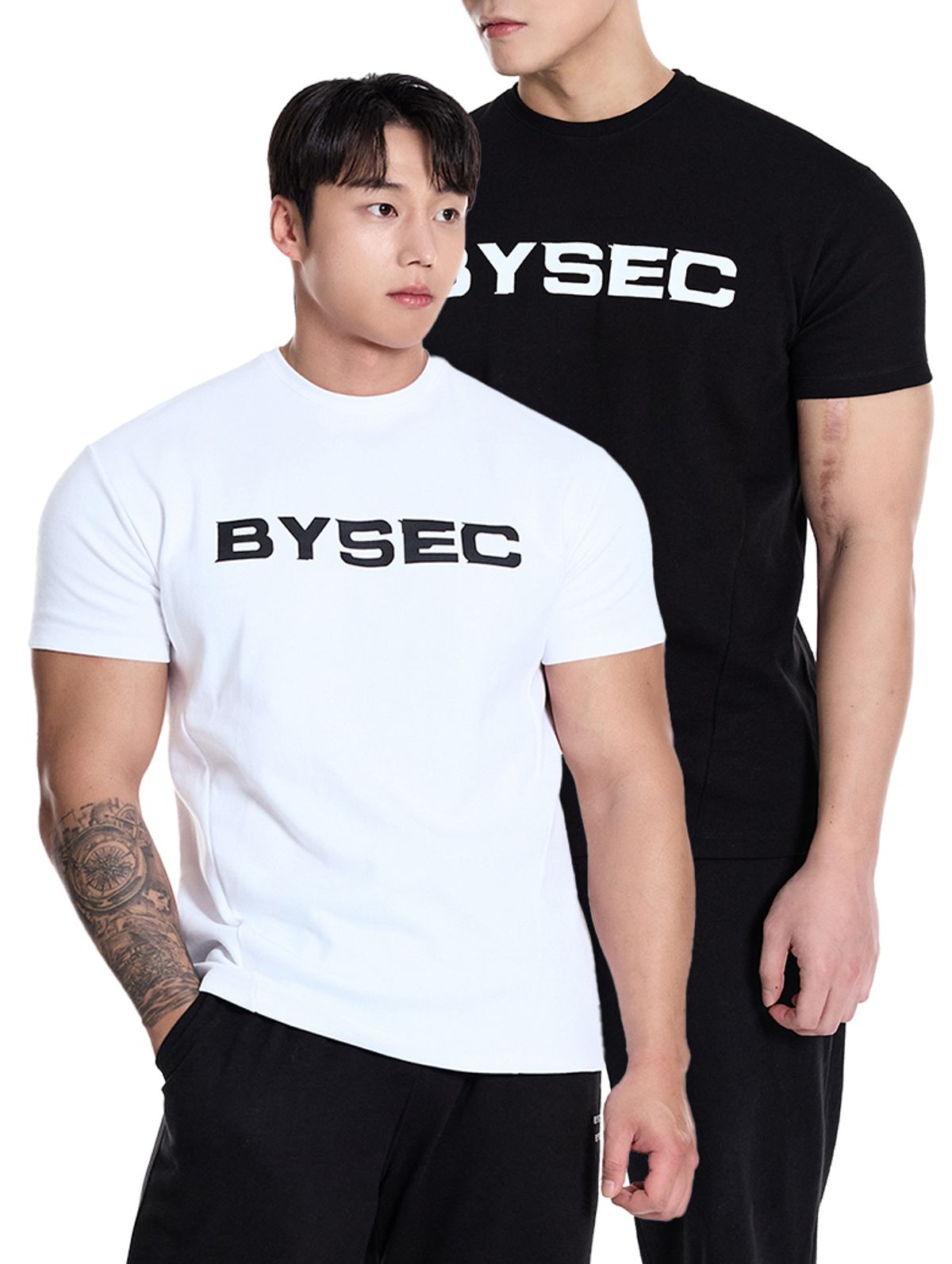 바이젝(BYSEC) [SET] 퍼펙트 특양면 빅로고 머슬핏 반팔 티셔츠_2Color