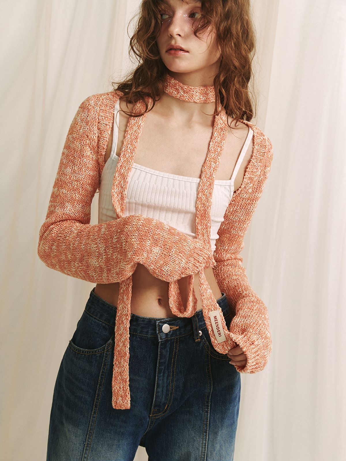 민더리(MEENDERI) SLUB KNIT LONG SCARF - SALMON
