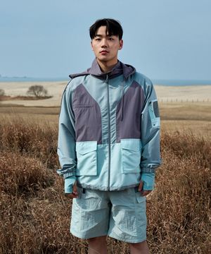 [이민재 착용] 오디세이 컬러블럭 후드 자켓-카키