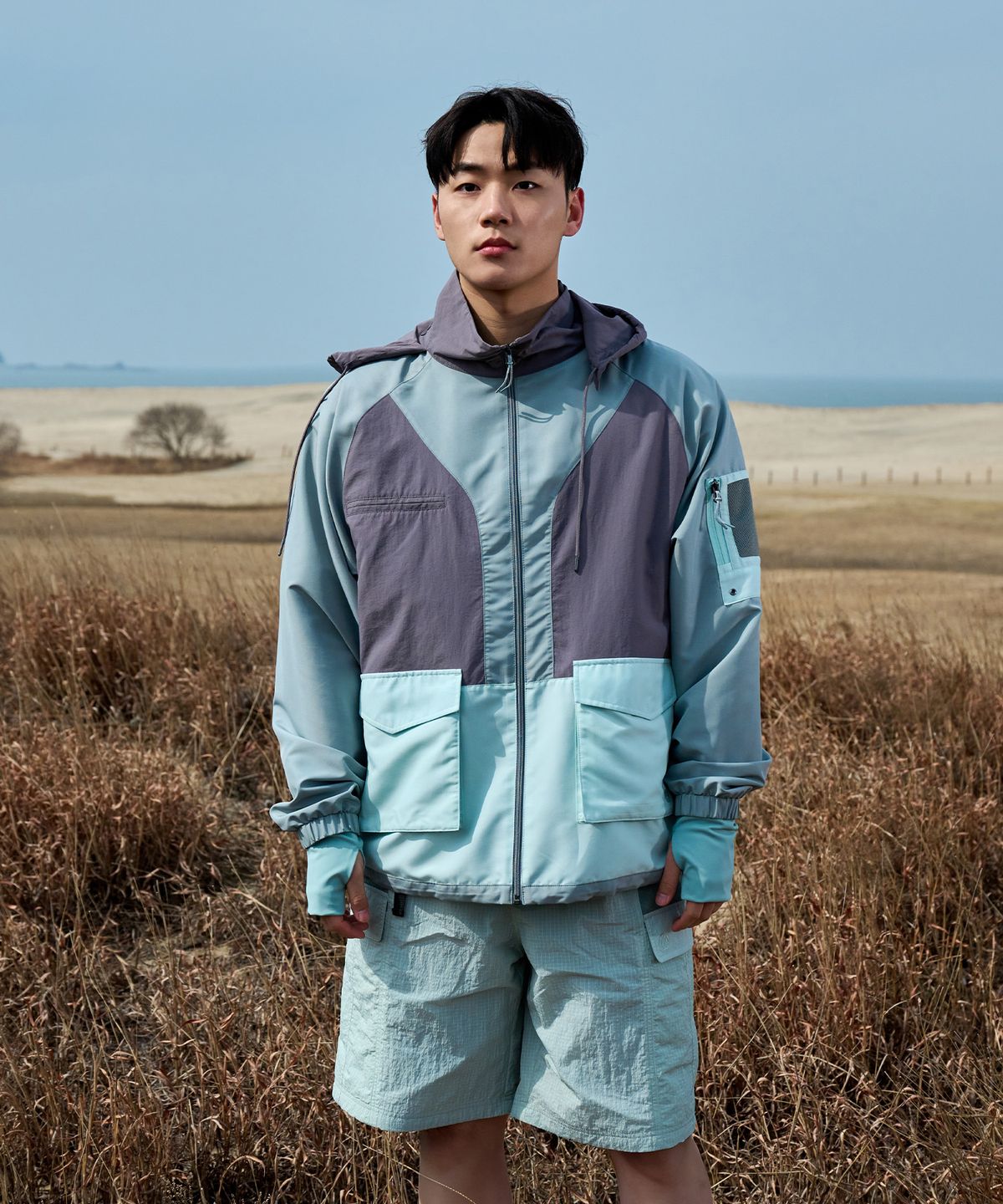 오프그리드(OFFGRID) 오디세이 컬러블럭 후드 자켓-카키