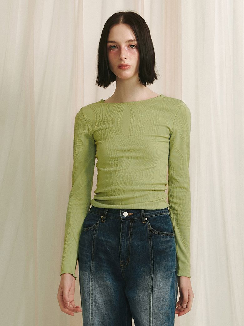 JACQUARD LONG SLEEVE TOP - GREEN