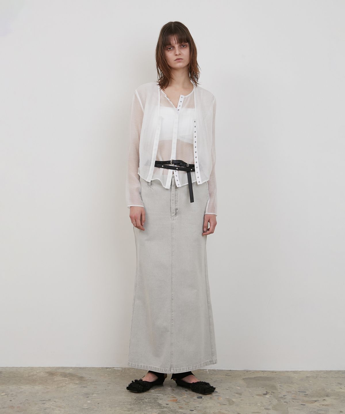 로우타이드(LOW TIDE) DENIM MAXI SKIRT [GREY]
