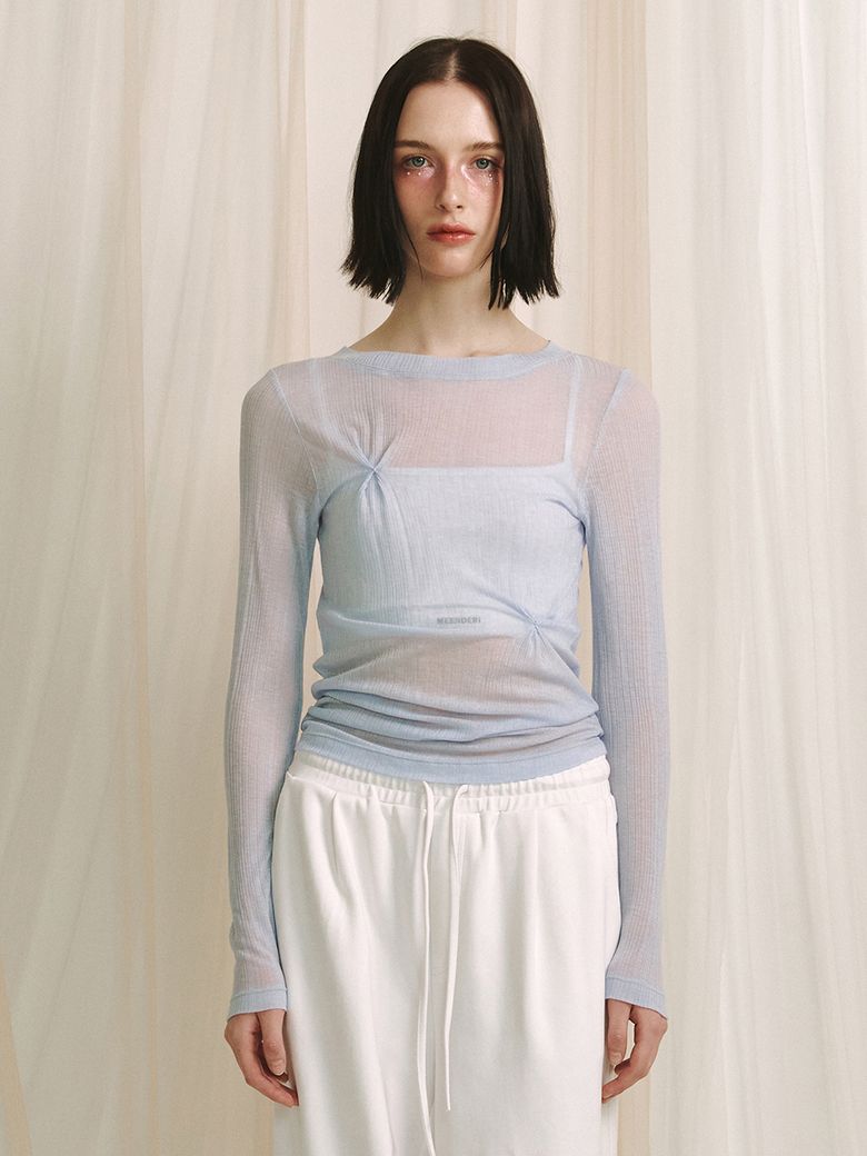 PINCHED SEE-THROUGH TOP  - SKY BLUE