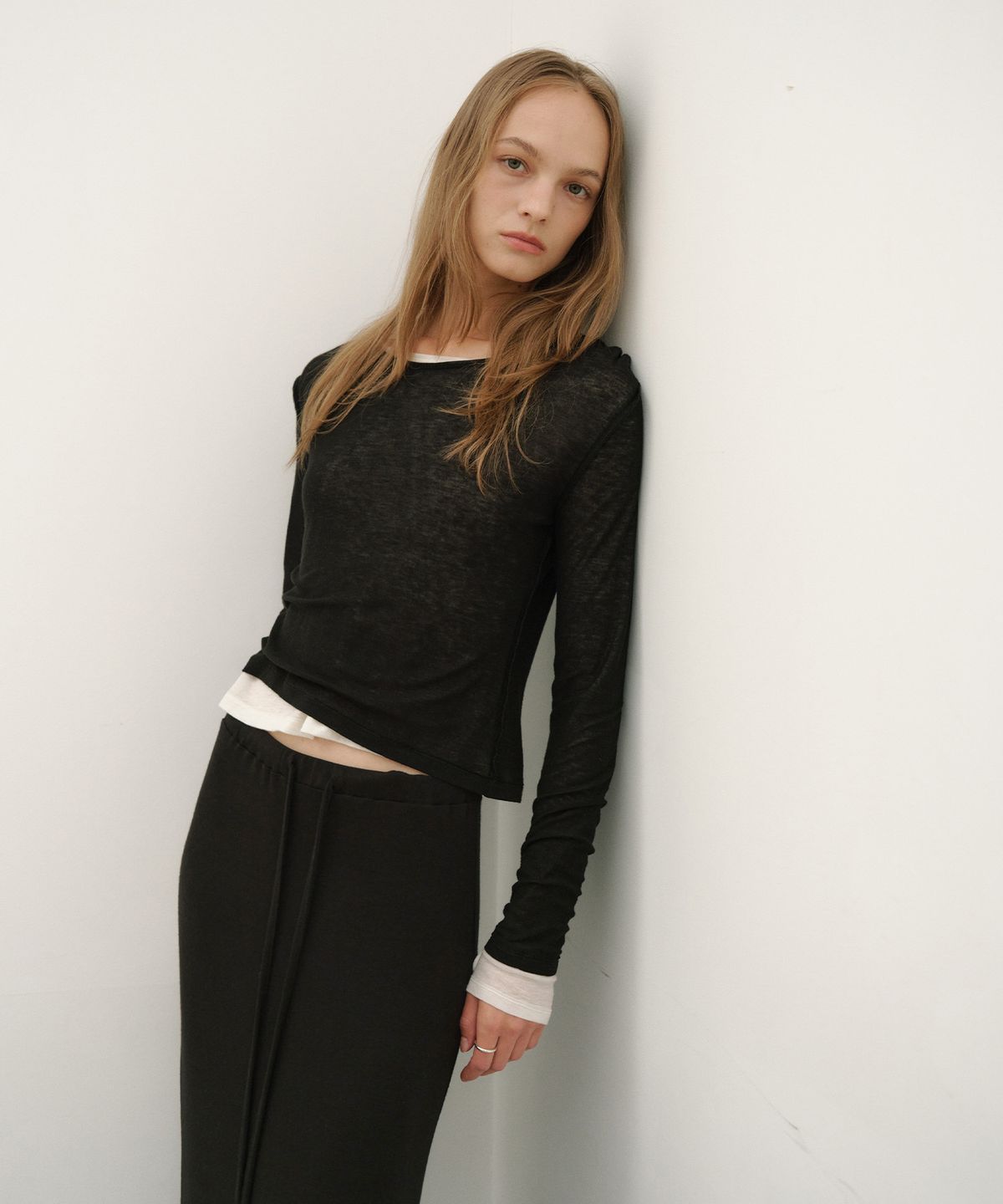 로우타이드(LOW TIDE) LAYERED LONG SLEEVE T-SHIRT [BLACK]