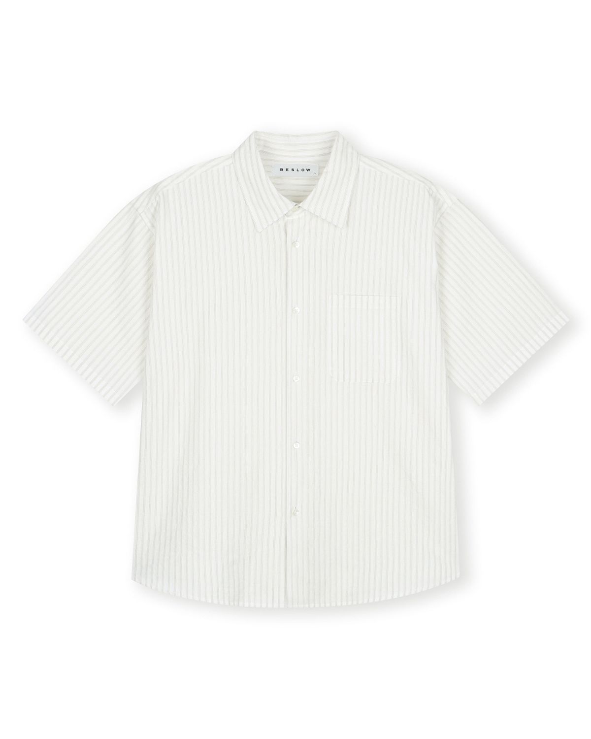 비슬로우(BESLOW) RIPPLE COTTON HALF SHIRT BEIGE STRIPE