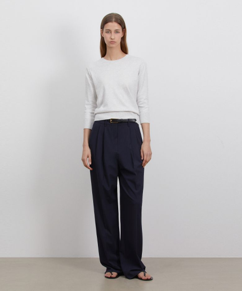 PLEATS WIDE SLACKS_NAVY