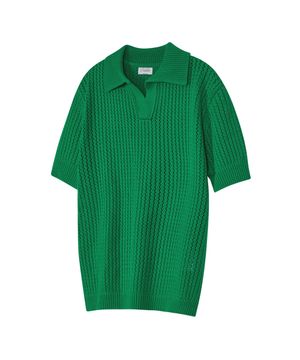 86-IRO315 [워셔블] 펀칭 오픈 카라넥 니트 그린