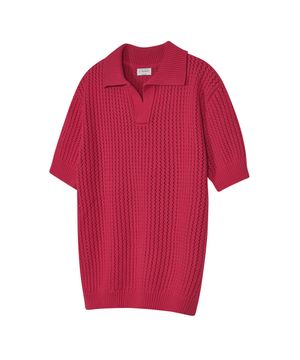 86-IRO315 [워셔블] 펀칭 오픈 카라넥 니트 마젠타