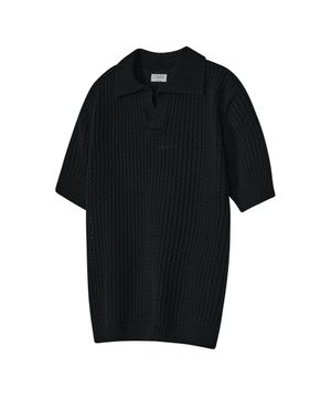 86-IRO315 [워셔블] 펀칭 오픈 카라넥 니트 블랙