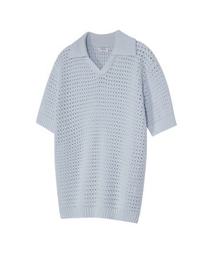 86-IRO317 [워셔블] 펀칭 오픈 브이넥 니트 스카이블루