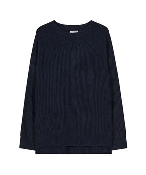 86-IRO318 라운드 사이드 슬릿 하찌니트 네이비