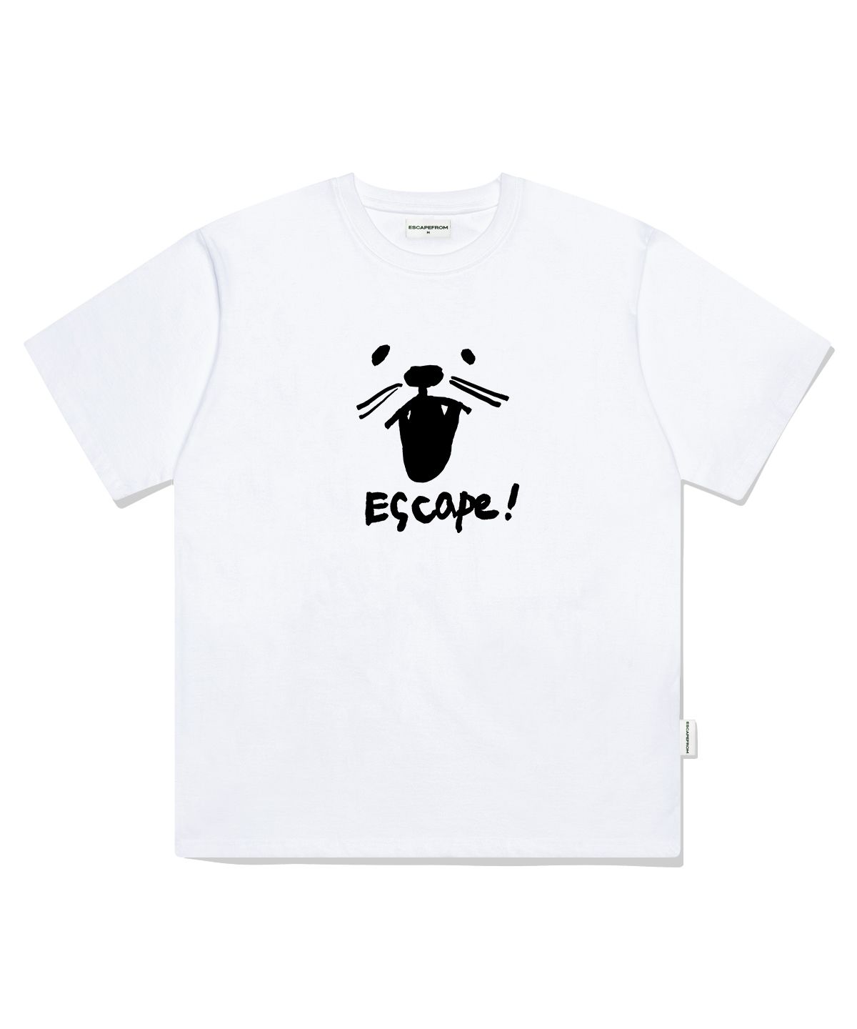 이스케이프프롬(ESCAPEFROM) 샤우팅 캣 프린트 오버핏 반팔티 화이트