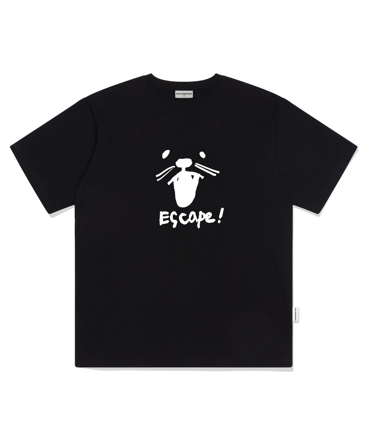 이스케이프프롬(ESCAPEFROM) 샤우팅 캣 프린트 오버핏 반팔티 블랙