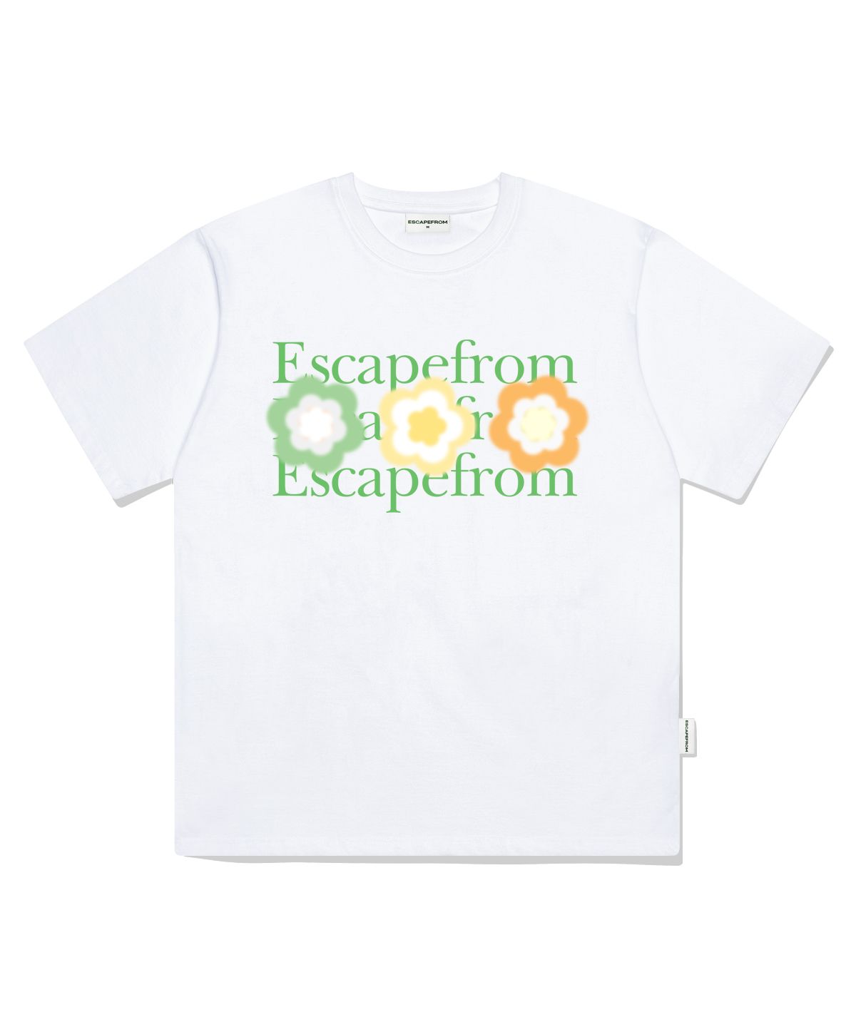 이스케이프프롬(ESCAPEFROM) 그린로고 쓰리플라워 프린트 오버핏 반팔티 화이트