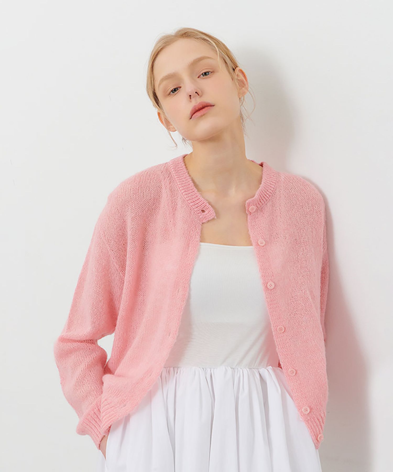 MUSINSA Camino bouclé cardigan pink