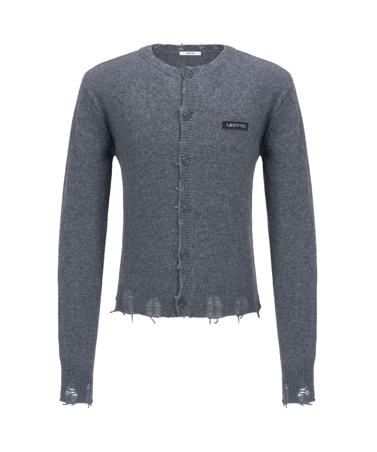 레씨토(LECYTO) Destroyed Round Wool Knit Cardigan_[Charcoal]