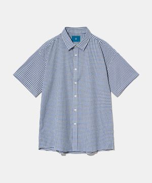 Gingham Check 1/2 shirt S143  Blue