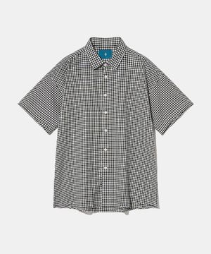 Gingham Check 1/2 shirt S143  Black