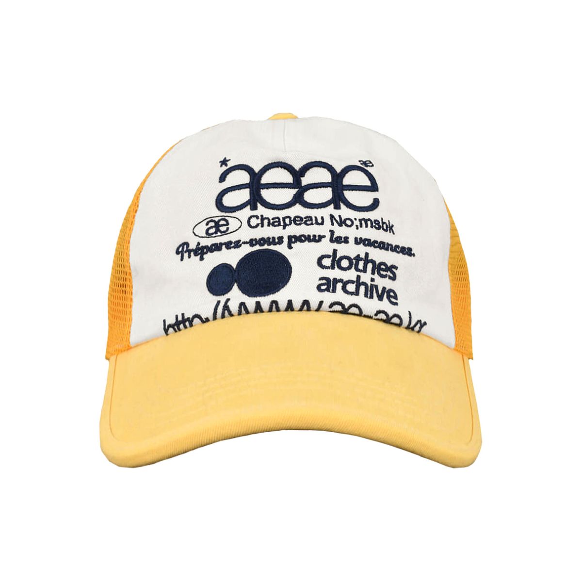 에이이에이이(AEAE) WEB LOGO MESH CAP [YELLOW/NAVY]