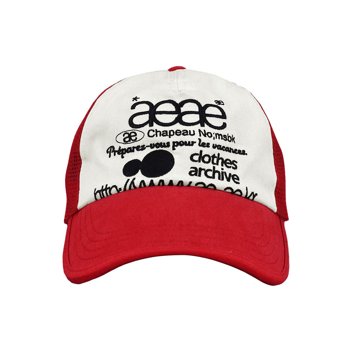 에이이에이이(AEAE) WEB LOGO MESH CAP [RED/BLACK]