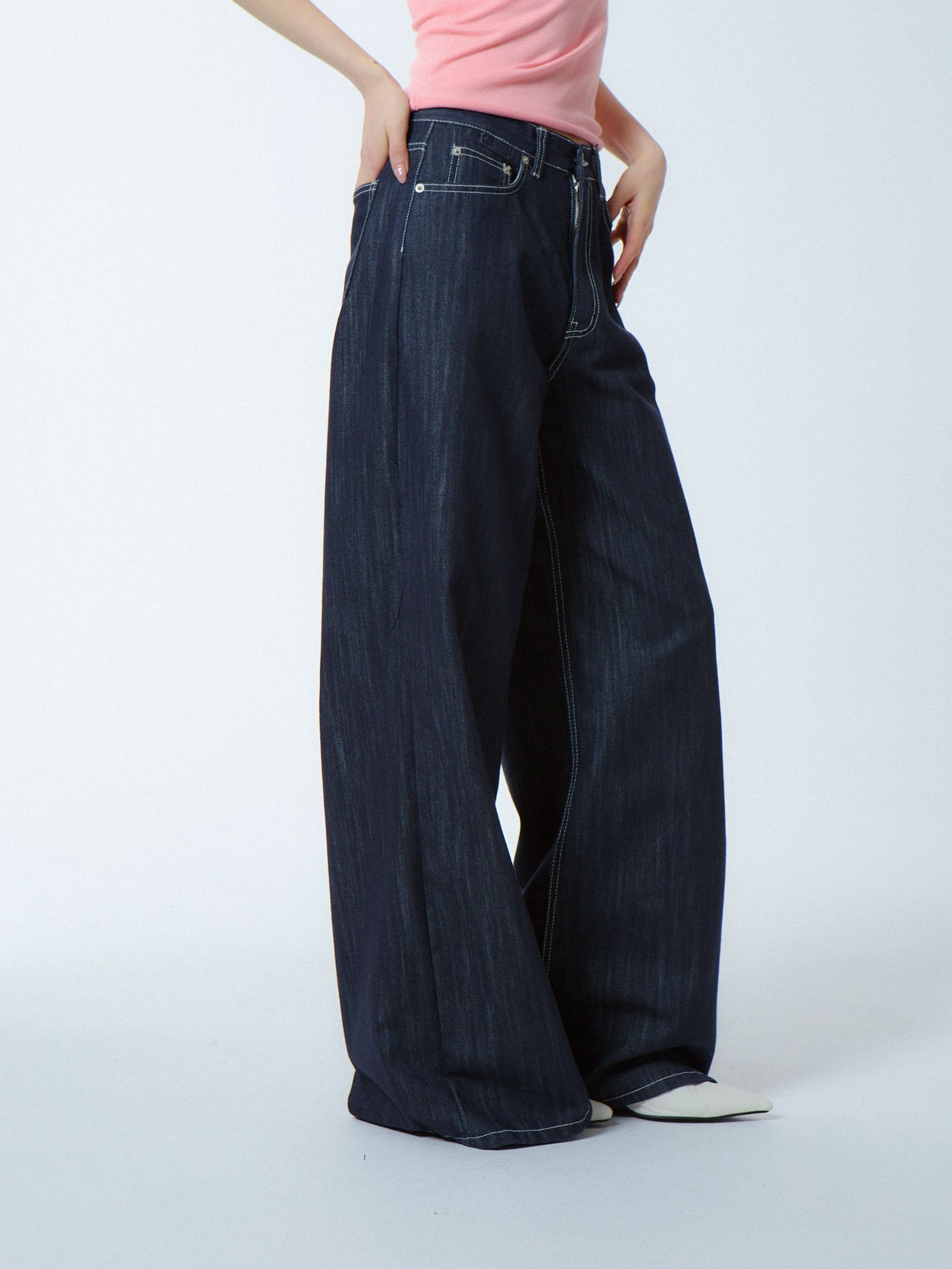 wide bootcut denim pants blue